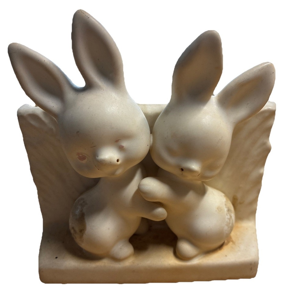 VTG Ceramic Pottery Pair Bunnies Rabbits Planter Cottage Core Country Farmhouse